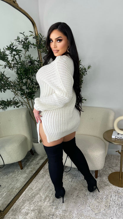 Taking Over My Time Sweater Dress (Ivory)