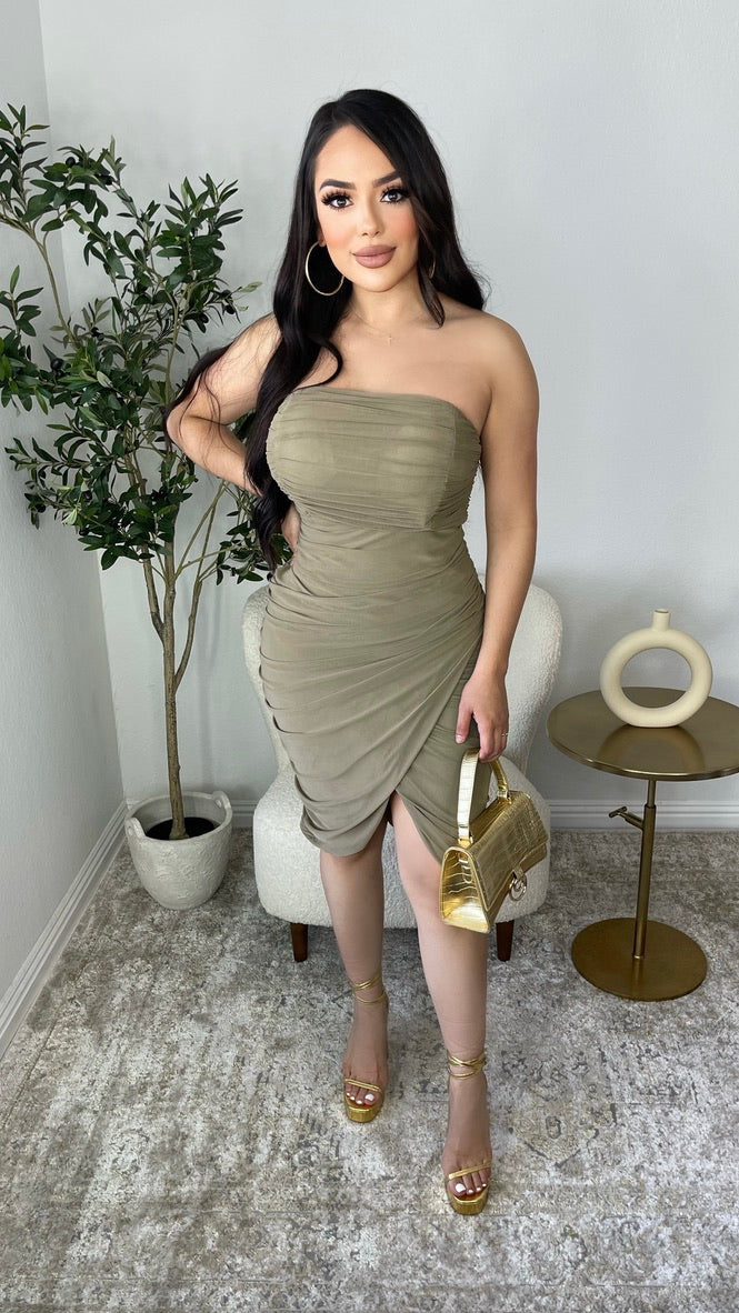 The Moment Is Mine Strapless Dress (Dusty Olive)