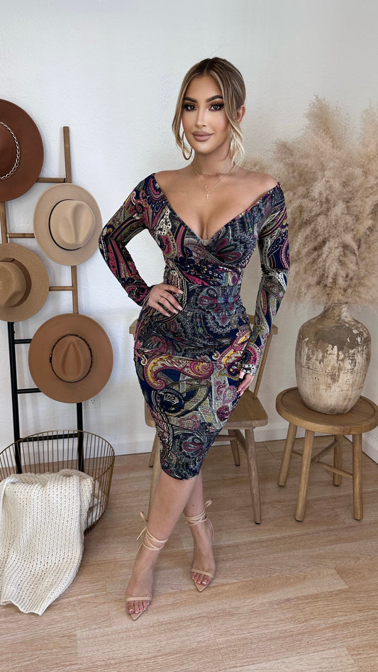 Late Night Talking Midi Dress (Navy/ Purple)